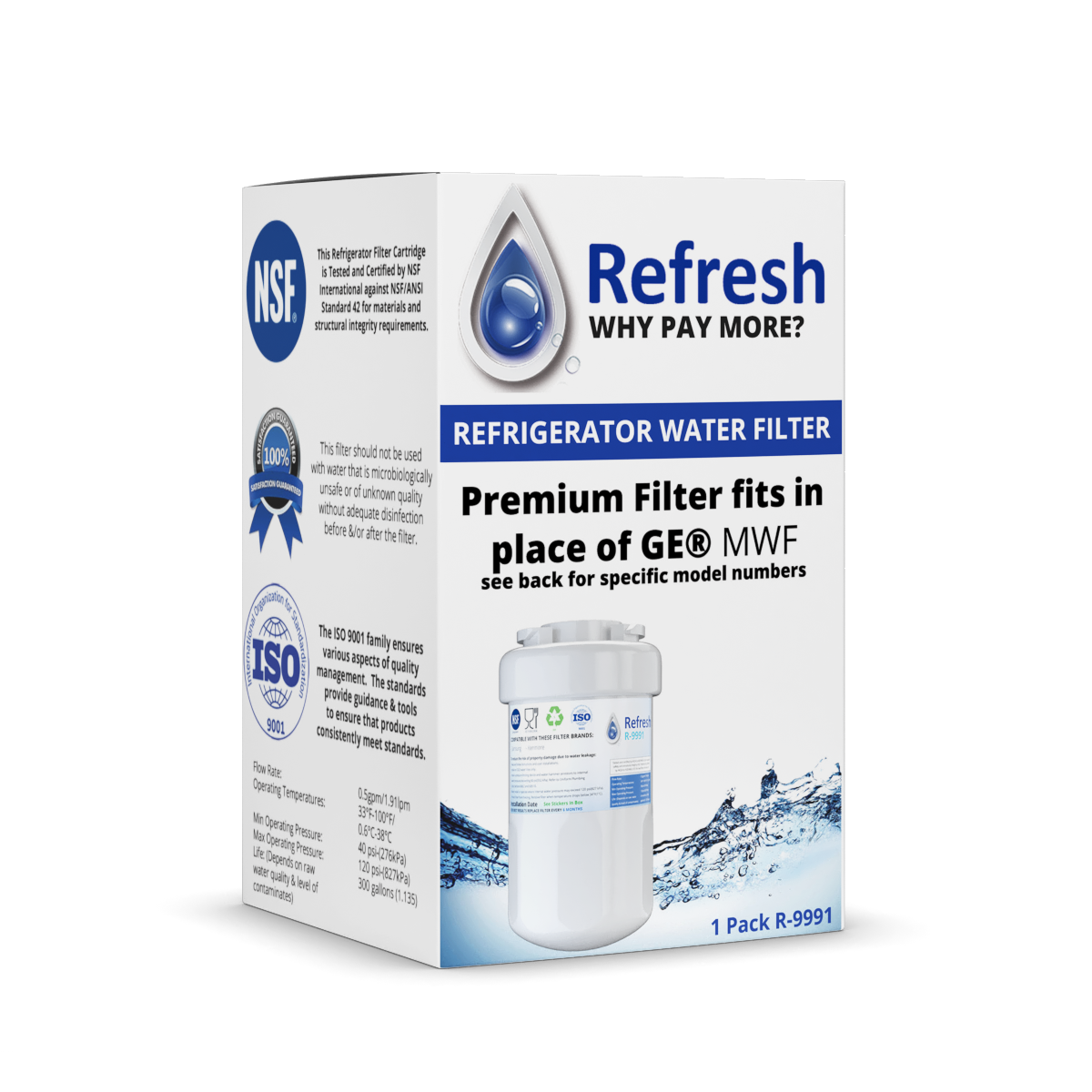 Refresh R-9991 Replacement Water Filter - Fits GE MWF Smartwater, GSE25ESHSS, GSE25ETHBB