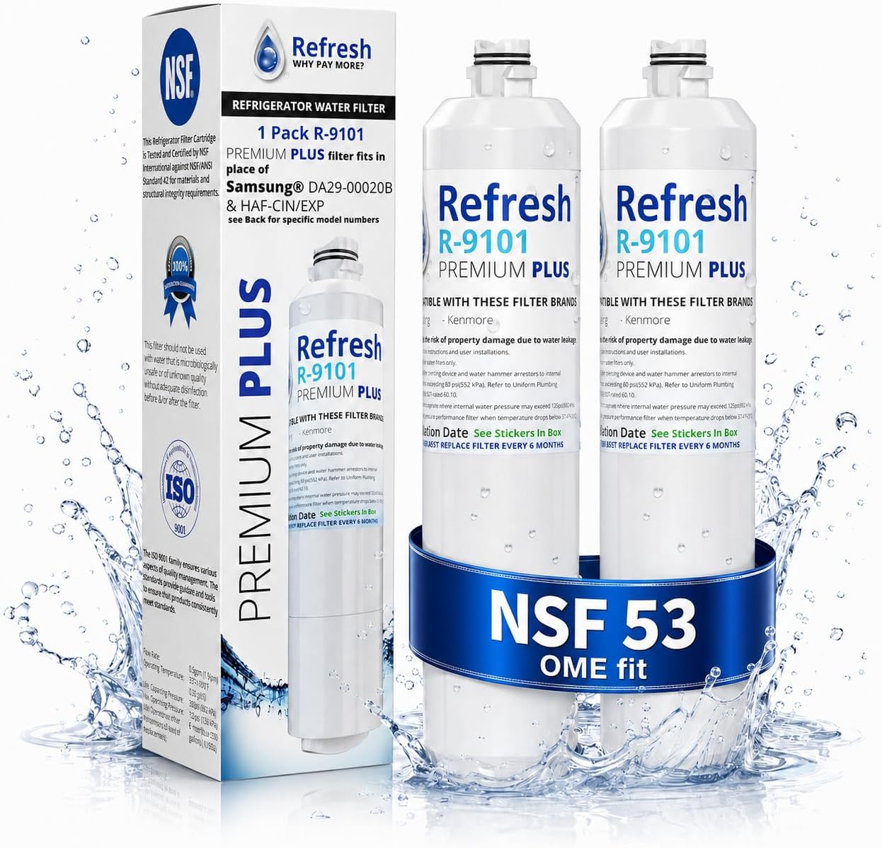 Refresh R-9101 Replacement Water Filter - Fits Samsung DA29-00020B, RF23HCEDBBC/AA, RS25H5000SR, and more!