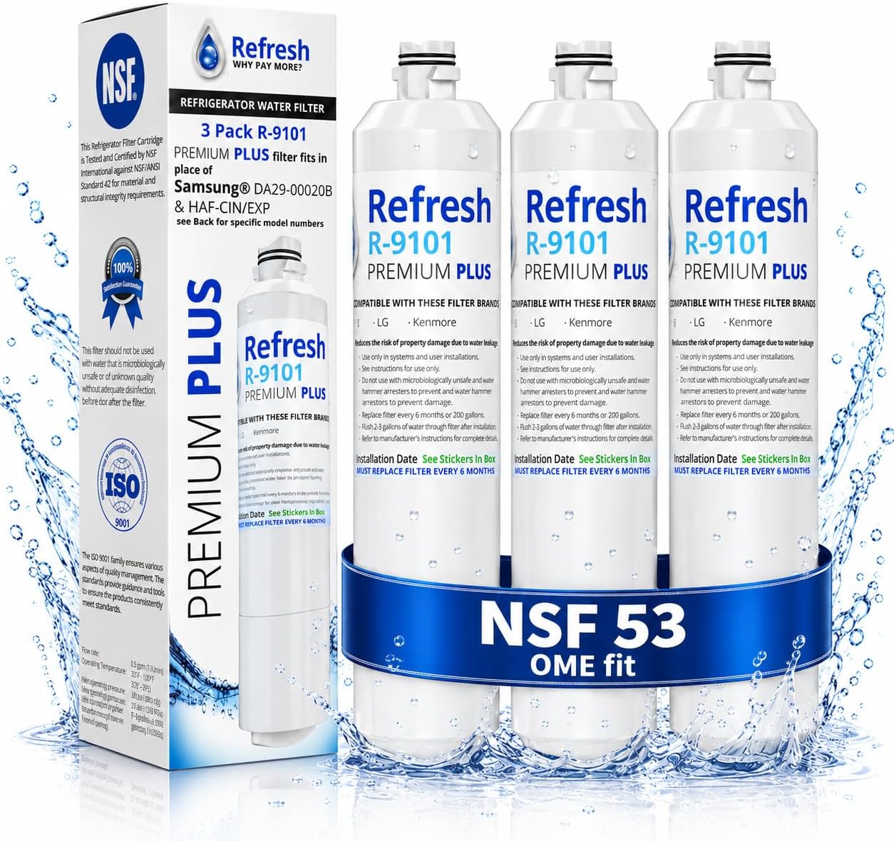 Refresh R-9101 Replacement Water Filter - Fits Samsung DA29-00020B, RF23HCEDBBC/AA, RS25H5000SR, and more!