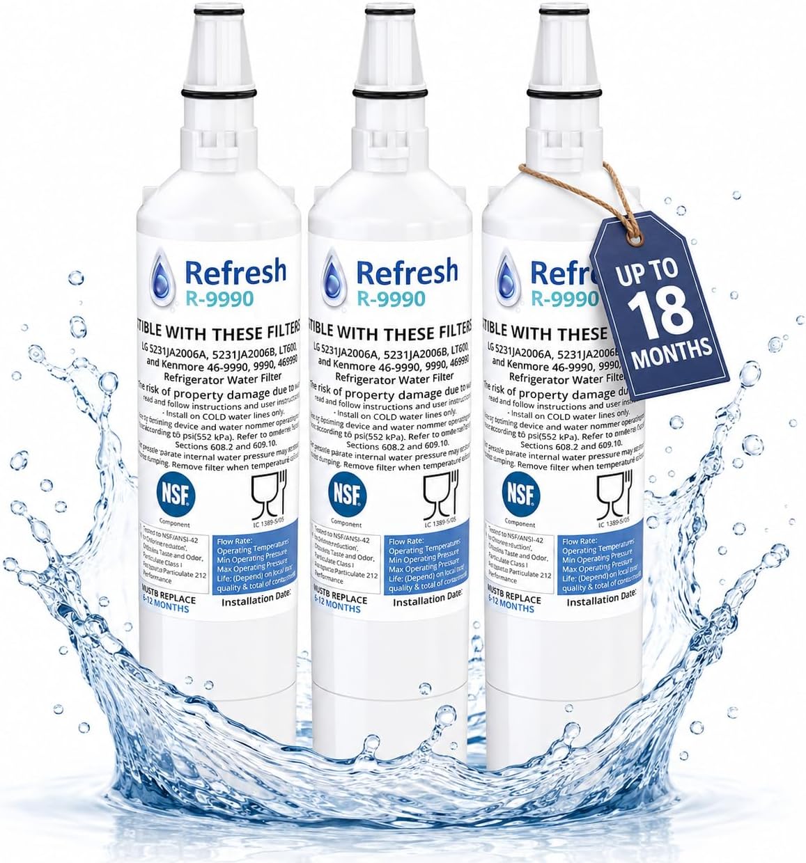 Refresh R-9990 Replacement Water Filter - Fits LG 5231JA2006A, and more!