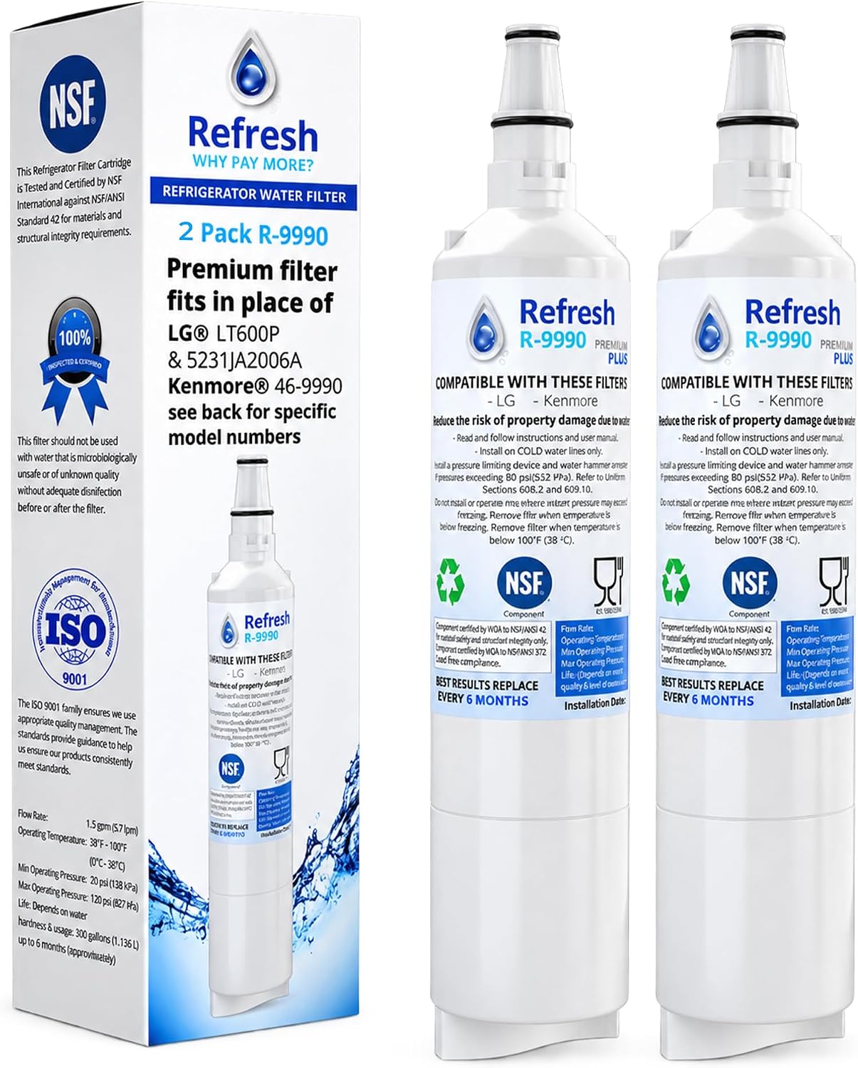 Refresh R-9990 Replacement Water Filter - Fits LG 5231JA2006A, and more!
