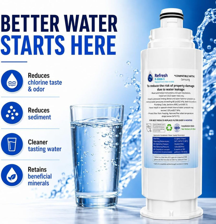 Reduces chlorine taste and odor and sediment, retains minerals